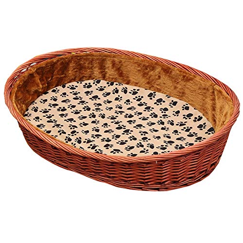 Nesting Dog Höhle Bett Rattan Dog Basketball Dog Haustier Nest Gepolstertes Bett Bolster Bett für den Innenbereich im Freien mit Baumwolle und Bambusmatratze (A 63X42X13X22CM) von Msuiiixcccc