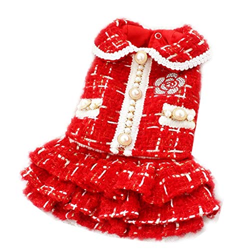 Rot Farben Warm Hundekleider Herbst und Winter Zwei Fuß Design Tierrock mit Spitze Fashion Dog Dress (Größe: Groß) (X) von Msuiiixcccc