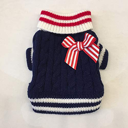 Small Dog Cats Knited Sweater Jumper with Bow Design Puppy Hoodie Winter Warm Clothes Apparel (Color : Red Size : Small) (Blue Small) von Msuiiixcccc