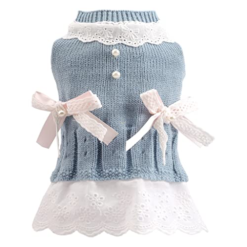 Strickhund Pullover Kleid Schleifen Design Hundepullover Puppen-Hoodie Mantel Winter warme Kleidung (Farbe : blau Größe : Code L) (blau Code) von Msuiiixcccc