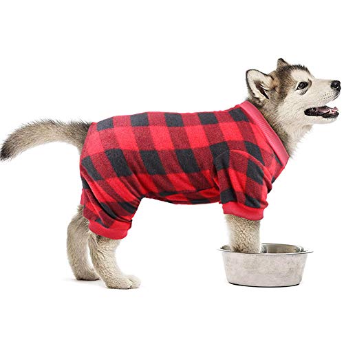 Hunde-Pyjama, groß, rot kariert, weicher Flanell-Pyjama, Hunde-Weihnachtspyjama, Haustierkleidung, warm und gemütlich, Größe L von Mtliepte