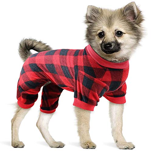 Hunde-Pyjama für kleine Hunde, rot kariert, weicher Flanell-Pyjama, Hunde-Weihnachtspyjama, Haustierkleidung, warm und gemütlich, Größe S von Mtliepte