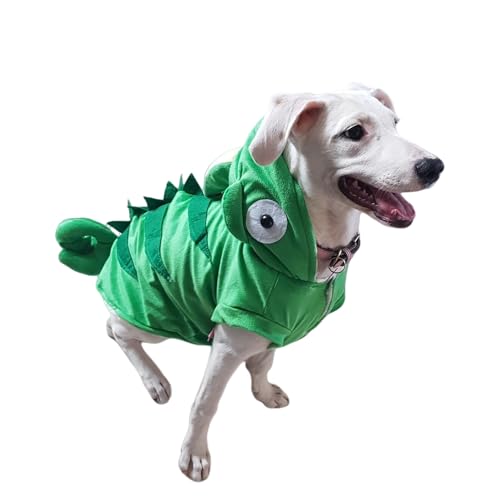 Chameleon Hundekostüm für den Winter, Fleece, für kleine Hunde, lustige Kleidung, mit Kapuze, Bulldogge, Chihuahua (XL (Bust46 cm), Grün) von MuYaoPet