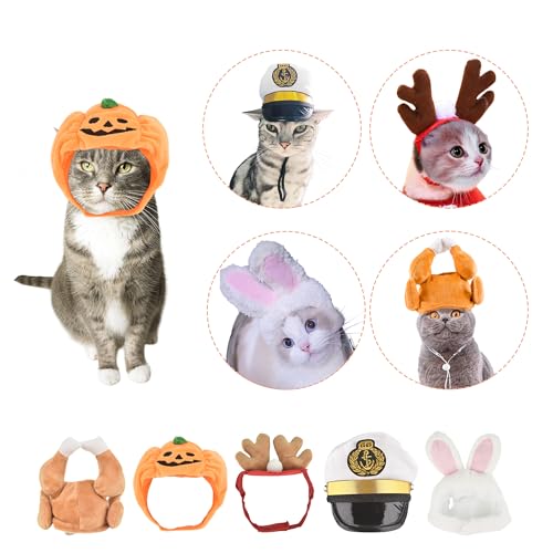 MuYaoPet 5 Packungen Urlaubshut für Katzen, Hundemütze, Elch, Kaninchen, Kopfbedeckung, Truthahn, Matrosen, Halloween, Weihnachten, Ostern, Erntedankfest, Kostüm-Outfits für Katzen und kleine Hunde (5 MuYaoPet 5 Packungen Urlaubshut für Katzen, Hundemütze, Elch, Kaninchen, Kopfbedeckung, Truthahn, Matrosen, Halloween, Weihnachten, Ostern, Erntedankfest, Kostüm-Outfits für Katzen und kleine Hunde (5 von MuYaoPet