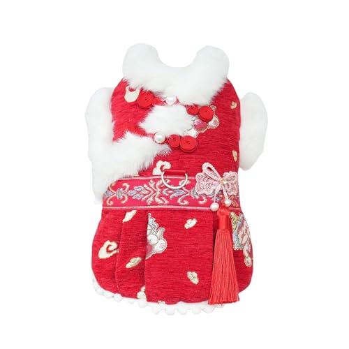 MuYaoPet Cheongsam-Tang-Anzug für Hunde, Fleece, chinesisches Neujahrskleidung, mit Ring für die Leine für kleine Hunde, ausgefallenes Haustier-Kleid, Katzen, Weihnachtsrockkleid, Rot, Größe XS MuYaoPet Cheongsam-Tang-Anzug für Hunde, Fleece, chinesisches Neujahrskleidung, mit Ring für die Leine für kleine Hunde, ausgefallenes Haustier-Kleid, Katzen, Weihnachtsrockkleid, Rot, Größe XS von MuYaoPet