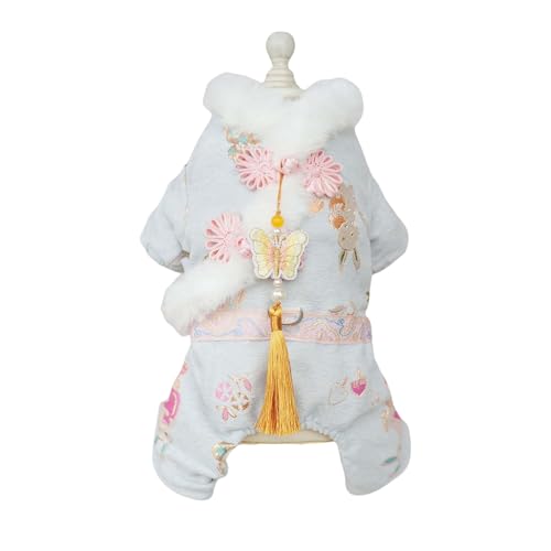 MuYaoPet Hundekostüm, chinesisches Neujahrskleidung, Katzenzapfen-Kostüm, Outfit mit Schmetterlings-Quasten, Cheongsam-Anzug, Winter-Fleece-Hundejacke mit D-Ring für die Leine (Blau, vier Beine, XS) MuYaoPet Hundekostüm, chinesisches Neujahrskleidung, Katzenzapfen-Kostüm, Outfit mit Schmetterlings-Quasten, Cheongsam-Anzug, Winter-Fleece-Hundejacke mit D-Ring für die Leine (Blau, vier Beine, XS) von MuYaoPet