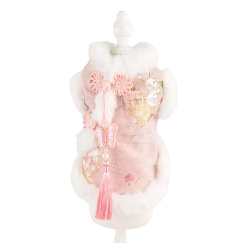 MuYaoPet Hundekostüm für chinesisches Neujahr, Katzenzapfen, Schmetterlings-Quasten, Cheongsam-Anzug, Winter-Fleece-Hundejacke mit D-Ring für die Leine, Rosa, Größe L MuYaoPet Hundekostüm für chinesisches Neujahr, Katzenzapfen, Schmetterlings-Quasten, Cheongsam-Anzug, Winter-Fleece-Hundejacke mit D-Ring für die Leine, Rosa, Größe L von MuYaoPet