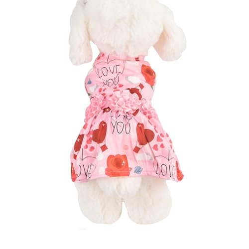 MuYaoPet I Love You Hundekleid für Hunde und Katzen, Valentinstagskleidung, Outfit mit Blume, Tutu, Rock für kleine Hunde, Katzen, Mädchen (I Love You, X-Large) von MuYaoPet