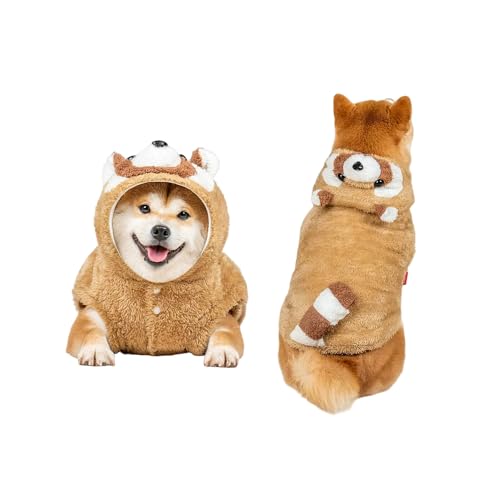 MuYaoPet Lustiges Waschbär-Hundekostüm für Halloween, dickes Fleece, Haustier-/Katzenmantel, Jacke, Winter, warme Kleidung für kleine, mittelgroße und große Hunde (Braun, Größe M) von MuYaoPet