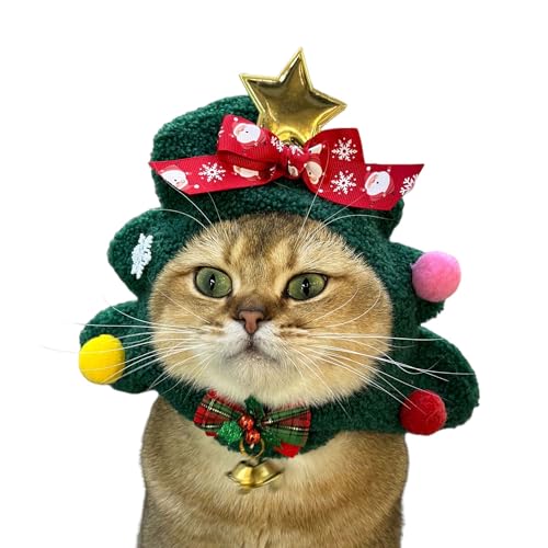 MuYaoPet Weihnachtsmütze mit Fliege und Halsband, Katzen-Weihnachtsbaum-Kostüm, Outfits für kleine, mittelgroße und große Hunde, warme Wintermütze, Hals-Ohrenwärmer, Stirnband, Kopfbedeckung (Rot, S) MuYaoPet Weihnachtsmütze mit Fliege und Halsband, Katzen-Weihnachtsbaum-Kostüm, Outfits für kleine, mittelgroße und große Hunde, warme Wintermütze, Hals-Ohrenwärmer, Stirnband, Kopfbedeckung (Rot, S) von MuYaoPet