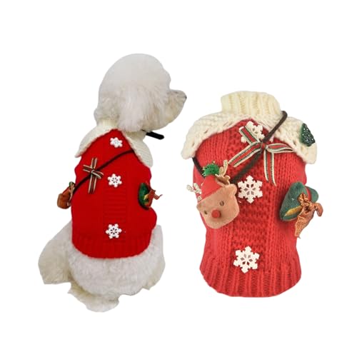 MuYaoPet Weihnachtspullover für Hunde, niedliches Schneeflocken-Elch-Muster, für Hunde und Katzen, Strickwaren mit Tragetasche, Weihnachtsbaum-Kostüm für kleine Hunde und Katzen, Rot, Größe L MuYaoPet Weihnachtspullover für Hunde, niedliches Schneeflocken-Elch-Muster, für Hunde und Katzen, Strickwaren mit Tragetasche, Weihnachtsbaum-Kostüm für kleine Hunde und Katzen, Rot, Größe L von MuYaoPet
