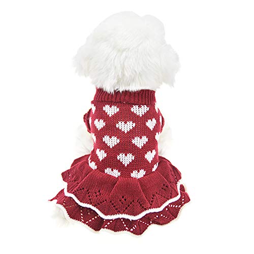 Weihnachten Kleine Hunde Pullover Weibliche Mädchen Rot Winter Warm Hund Prinzessin Kleid Kleidung Dackel Chihuahua Corgi (M (Büste 15,7 Zoll), Rotes Herz) von MuYaoPet