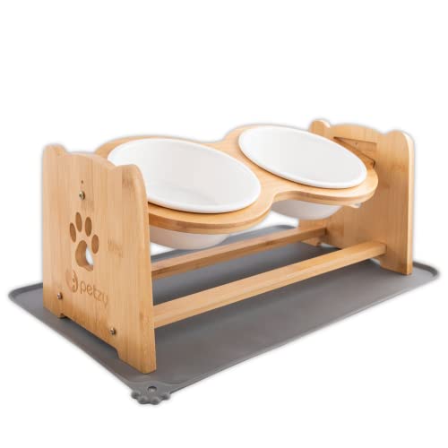 Petzy Premium Hundenapf Keramik oder Katzennapf, 700 ml pro Napf | Höhenverstellbar, Perfekter Futternapf für Hund und Katze | Näpfe mit Futterstation aus Bambus + rutschfeste Napfunterlage Petzy Premium Hundenapf Keramik oder Katzennapf, 700 ml pro Napf | Höhenverstellbar, Perfekter Futternapf für Hund und Katze | Näpfe mit Futterstation aus Bambus + rutschfeste Napfunterlage von Muawo
