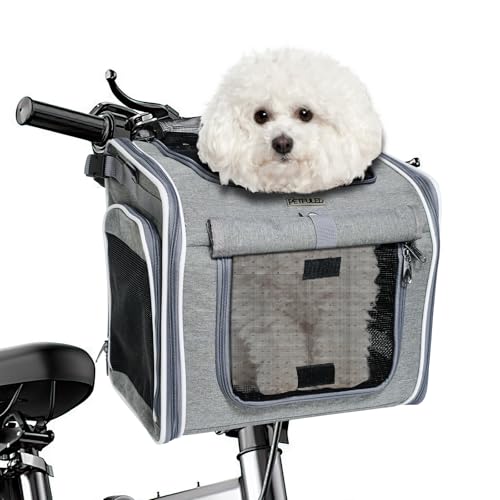 Hundekorb Fahrrad Vorne, 4 in 1 Hundefahrradkorb Erweiterbarer, fahrradkorb Hund bis 7kg mit Kissen, Haustier-Tragerucksack mit 4-offenen Türen und 4 Mesh Fenster für kleine Hundekatzen Hundekorb Fahrrad Vorne, 4 in 1 Hundefahrradkorb Erweiterbarer, fahrradkorb Hund bis 7kg mit Kissen, Haustier-Tragerucksack mit 4-offenen Türen und 4 Mesh Fenster für kleine Hundekatzen von Mucek