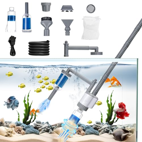 Mulmsauger Aquarium Elektrisch, Aquarium Sauger 6 in 1 Aquarium Reinigungsset für Aquarium, Mit 6 Funktionellen Bürstenköpfen Mulmsauger Aquarium 36W für Wasserwechsel und Bodengrund Reinigen (Weiß) von Mucek