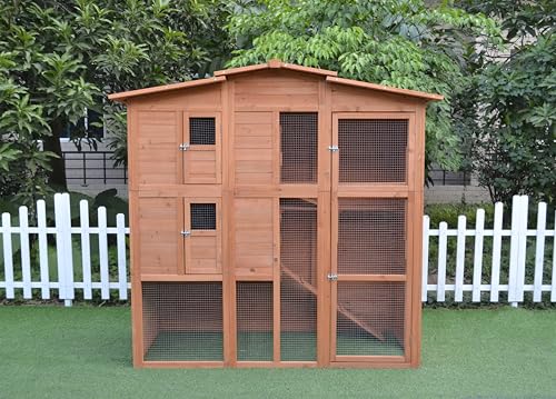 Mucola Hasenstall mit Freilaufgehege 171x80x166 cm Kleintiergehege Holz inklusive 2 Rampen Kleintierhaus Hühnerstall 2 Nestboxen (4 Nistplätze) Hühnervoliere von Mucola