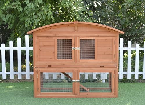 Mucola Hasenstall mit Runddach 120x56x98 cm Kleintiergehege mit Freilaufgehege Holz inklusive 1 Rampe Kleintierhaus Hasenkäfig Aufzucht Kaninchenkäfig Kleintierstall von Mucola