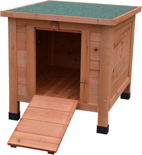 Mucola Katzenhaus Winterfest mit klappbarem Deckel und Rampe 50x45x43cm Katzenhütte Braun Outdoor Wurfkiste Holz Katzenhöhle Katzenschlaftplatz von Mucola