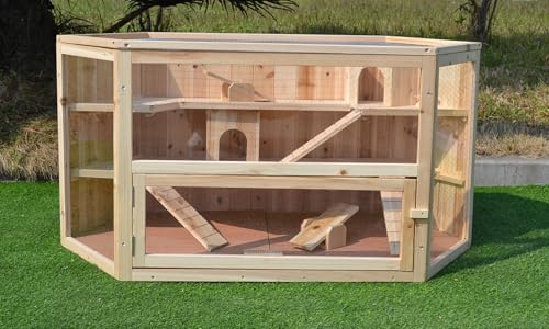 Mucola Kleintierkäfig 115x60x58 cm Kleintiergehege 3 stöckig Holz Hamsterkäfig inklusive aufklappbarem Deckel und Rampen Nagervilla Mäusekäfig Hasenstall von Mucola
