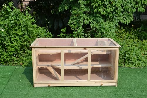 Mucola Kleintierkäfig 117x63x58 cm Kleintiergehege 3 stöckig Holz Hamsterkäfig inklusive aufklappbarem Deckel und Rampen Nagervilla Mäusekäfig Hasenstall von Mucola