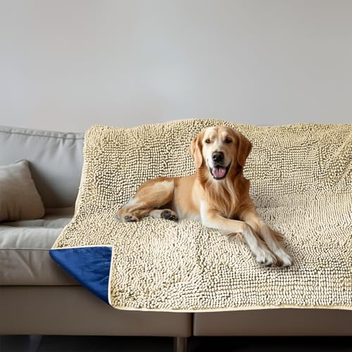 Muddy Mat® Hundedecke, Chenille, wasserabsorbierende Decke für Bett und Couch, waschbar, rutschfest, weich und langlebig, Möbelschutz für Hunde, Beige, 121,9 x 142,2 cm von Muddy Mat