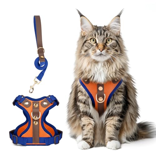 Muecleao Ausbruchsicheres Katzengeschirr und Leine, Premium-Mikrofaser-Lederbesatz, verstellbares reflektierendes Westengeschirr für Katzen, atmungsaktiv, kein Ziehen, Kätzchengeschirr mit weichem Muecleao Ausbruchsicheres Katzengeschirr und Leine, Premium-Mikrofaser-Lederbesatz, verstellbares reflektierendes Westengeschirr für Katzen, atmungsaktiv, kein Ziehen, Kätzchengeschirr mit weichem von Muecleao