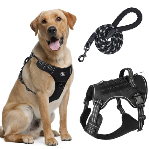 Muecleao Hundegeschirr Große Hunde Haustiergeschirr mit Leine Set (Schwarz, S) von Muecleao