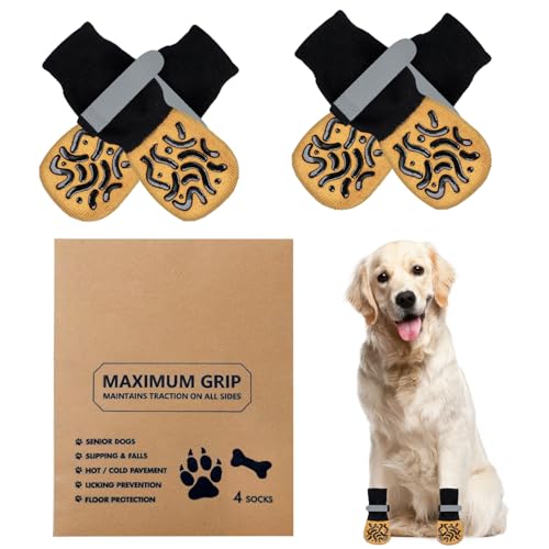 Muecleao Reflektierende Hundesocken, 2 Paar Anti-Rutsch Socken mit Klettverschluss, Weicher Pfotenschutz für Kleine, Mittelgroße und Große Hunde (Braun, L) Muecleao Reflektierende Hundesocken, 2 Paar Anti-Rutsch Socken mit Klettverschluss, Weicher Pfotenschutz für Kleine, Mittelgroße und Große Hunde (Braun, L) von Muecleao