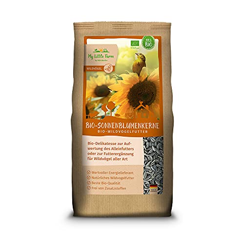 My Little Farm Bio-Sonnenblumenkerne, 1,5 kg, naturgesundes Vogelfutter für Wildvögel, mit Schale, rein natürliches Wildvogelfutter in Bio-Qualität von Mühldorfer My Little Farm