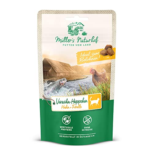 Müllers Naturhof - Huhn und Forelle - 7 x 50 g - Snack für Katzen - Katzensnack von Müller`s Naturhof FUTTER VOM LAND