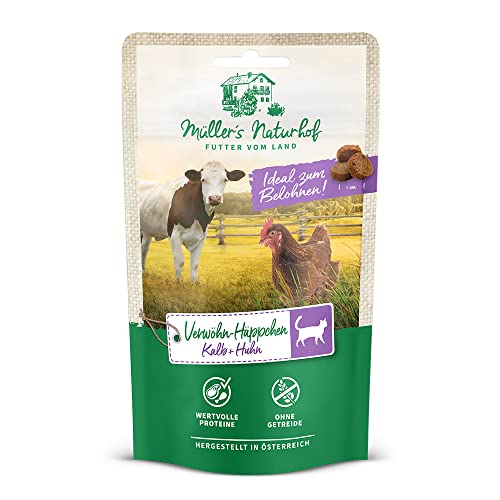 Müllers Naturhof - Kalb und Huhn - 7 x 50 g - Snack für Katzen - Katzensnack von Müller`s Naturhof FUTTER VOM LAND