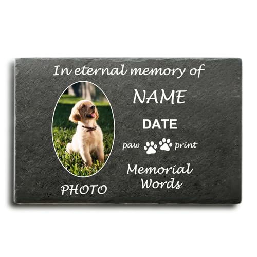 Muka Custom Pet Grabstein Kalkstein Haustier Gedenksteine mit Foto Haustier Grabmarker in Erinnerung an Haustier Hund Katze Vogel Rechteck-M von Muka