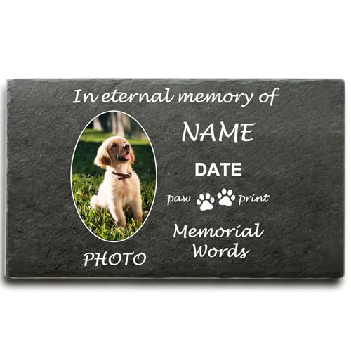 Muka Custom Pet Grabstein Kalkstein Haustier Gedenksteine mit Foto Haustier Grabmarker in Erinnerung an Haustier Hund Katze Vogel Rechteckig L von Muka