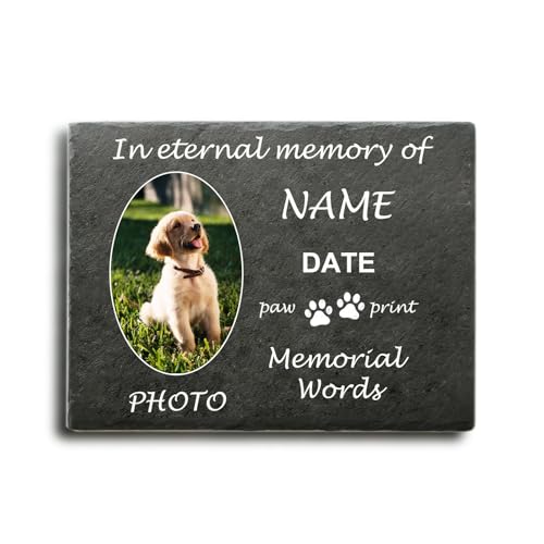 Muka Custom Pet Grabstein Kalkstein Haustier Gedenksteine mit Foto Haustier Grabmarker in Erinnerung an Haustier Hund Katze Vogel Rechteckig S von Muka