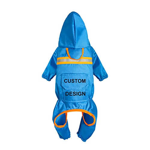 Muka Customized Dog Raincoat Hochsichtbarer Hunderegenschutz mit Kapuze mit Tasche, Beinärmeln (Name/Text hinzufügen) von Muka