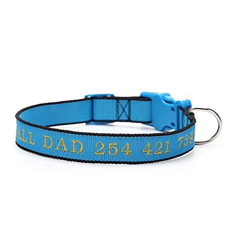 Muka Personalisierbares Hundehalsband aus Nylon, bestickt, mit Namen und Telefonnummer, Blau von Muka