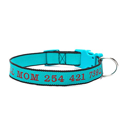 Muka Personalisierbares Hundehalsband aus Nylon, bestickt mit Namen und Telefonnummer, Blau, L von Muka
