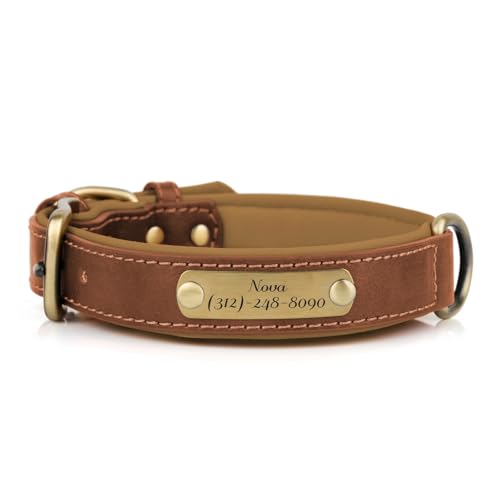 Muka Personalisiertes Hundehalsband aus PU-Leder mit graviertem Namensschild weich gepolstert und robust für kleine, mittelgroße und große Hunde Muka Personalisiertes Hundehalsband aus PU-Leder mit graviertem Namensschild weich gepolstert und robust für kleine, mittelgroße und große Hunde von Muka