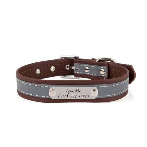 Muka Reflektierendes Hundehalsband für Katzen und Hunde, mit Namensschild, graviert, verstellbar, Polyurethan, langlebig, für Katze und Hund, Braun, Größe S Muka Reflektierendes Hundehalsband für Katzen und Hunde, mit Namensschild, graviert, verstellbar, Polyurethan, langlebig, für Katze und Hund, Braun, Größe S von Muka