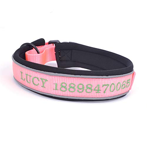 Muka Reflektierendes Hundehalsband mit weichem Neopren gepolstert, für Jungen und Mädchen, Pink - XL von Muka