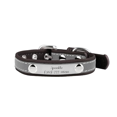 Muka Reflektierendes Katzen- und Hundehalsband mit Namensschild, graviert, verstellbar, Polyurethan, langlebig, für Katze und Hund, Dunkelbraun, Größe XS von Muka