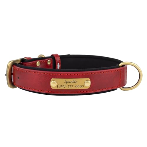 Personalisiertes Hundehalsband aus PU-Leder Muka mit graviertem Namensschild, weich und robust, für kleine bis große Hunde von Muka