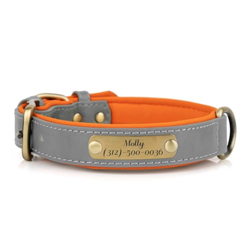 Personalisiertes Hundehalsband aus PU-Leder Muka mit graviertem Namensschild, weich und robust, für kleine bis große Hunde von Muka
