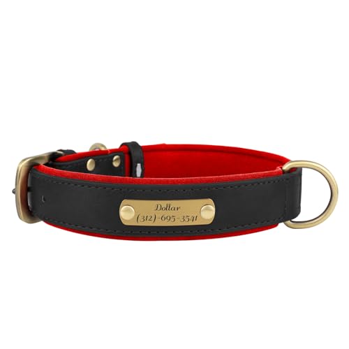 Personalisiertes Hundehalsband aus PU-Leder Muka mit graviertem Namensschild, weich und robust, für kleine bis große Hunde von Muka