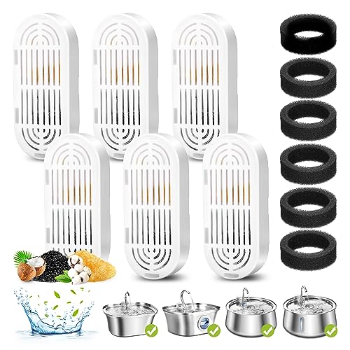 Cat Water Fountain Filter, 6 Pack Replacement Filters & Replacement Prefilter Schwämme for Stainless Steel Pet Fountain with Water Level Window, Fountain Carbon Filters for Dog Water Dispenser Bowl Cat Water Fountain Filter, 6 Pack Replacement Filters & Replacement Prefilter Schwämme for Stainless Steel Pet Fountain with Water Level Window, Fountain Carbon Filters for Dog Water Dispenser Bowl von Mukkela