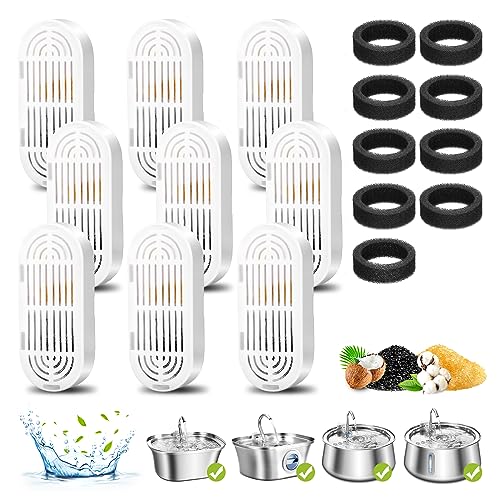 Cat Water Fountain Filter, 9 Pack Replacement Filters & Replacement Prefilter Schwämme for Stainless Steel Pet Fountain with Water Level Window, Fountain Carbon Filters for Dog Water Dispenser Bowl Cat Water Fountain Filter, 9 Pack Replacement Filters & Replacement Prefilter Schwämme for Stainless Steel Pet Fountain with Water Level Window, Fountain Carbon Filters for Dog Water Dispenser Bowl von Mukkela