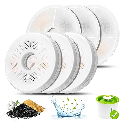 Cat Water Fountain Filters, 6 Pack Triple Action Water Fountain Filter, Replacement Cat Drinking Fountain Filters, Activated Carbon Filter Compatible with 3L Flower Pet Water Dispenser Fountain von Mukkela