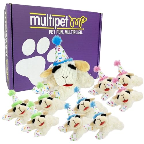 Multipet 10-teiliges Hundespielzeug-Set mit mittelgroßem Party-Lammkotelett mit blauem Hut und 9 verschiedenen Geburtstags-Mini-Lammkoteletts für die Party, Haustiergäste Multipet 10-teiliges Hundespielzeug-Set mit mittelgroßem Party-Lammkotelett mit blauem Hut und 9 verschiedenen Geburtstags-Mini-Lammkoteletts für die Party, Haustiergäste von Multi Pet