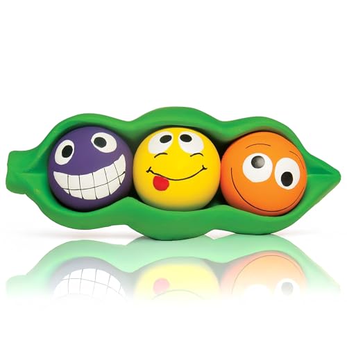 Multipet Hundespielzeug mit drei Erbsen in einer Schote, quietschendes Kauspielzeug, interaktives Erbsen-Kapsel-Hundespielzeug, 3 XL-Latex-Quietschbälle, 7,6 cm (Kugelgröße) von Multi Pet