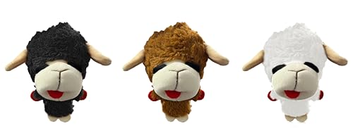 Multipet Knobby Noggins Lammkotelett Hundespielzeug, quietschendes Hundespielzeug, Plüsch, 12,7 cm, offizielles Lizenzprodukt, 3 Stück (Schwarz + Braun + Weiß) von Multi Pet
